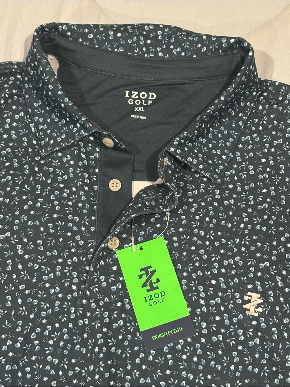 Izod Golf Polo Shirt Men XXL Navy Blue Floral Performance Golf Wicking